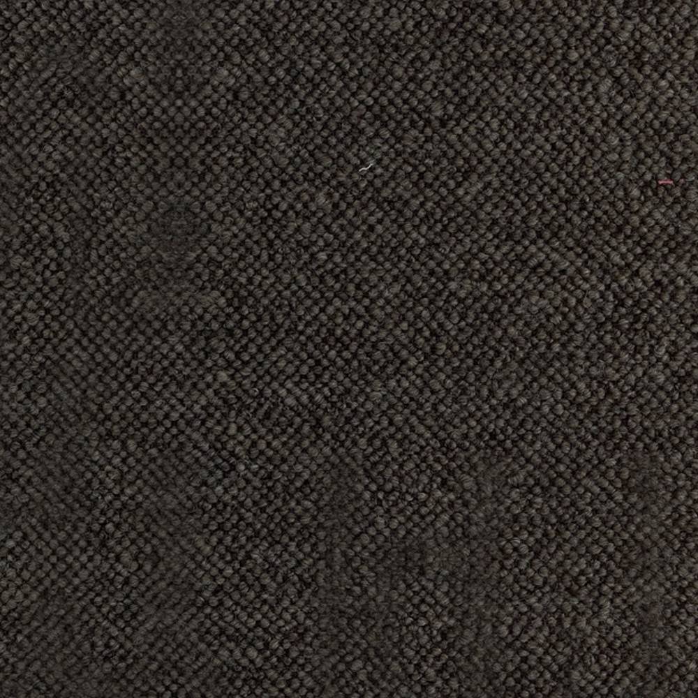 Close-up of dark charcoal tight-weave upholstery fabric showing a dense, looped texture; composition 30% wool, 43% acrylic, 5% linen, 11% rayon, 11% triacetate for durable sofa upholstery.