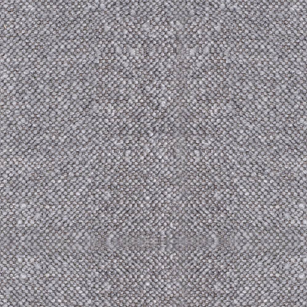 Close-up of tight-weave boucle upholstery fabric in a neutral beige-gray showing pebble-like looped texture; wool-acrylic blend suitable for sofas.