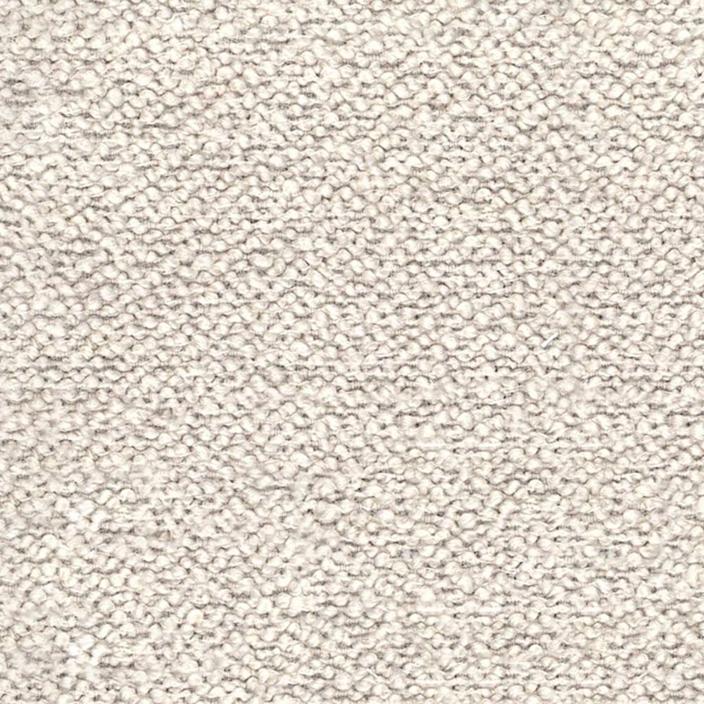 Close-up of cream boucle upholstery fabric showing dense nubby looped texture in a neutral tone, ideal for contemporary sofas; fabric composition 12% wool, 25% acrylic, 63% triacetate.