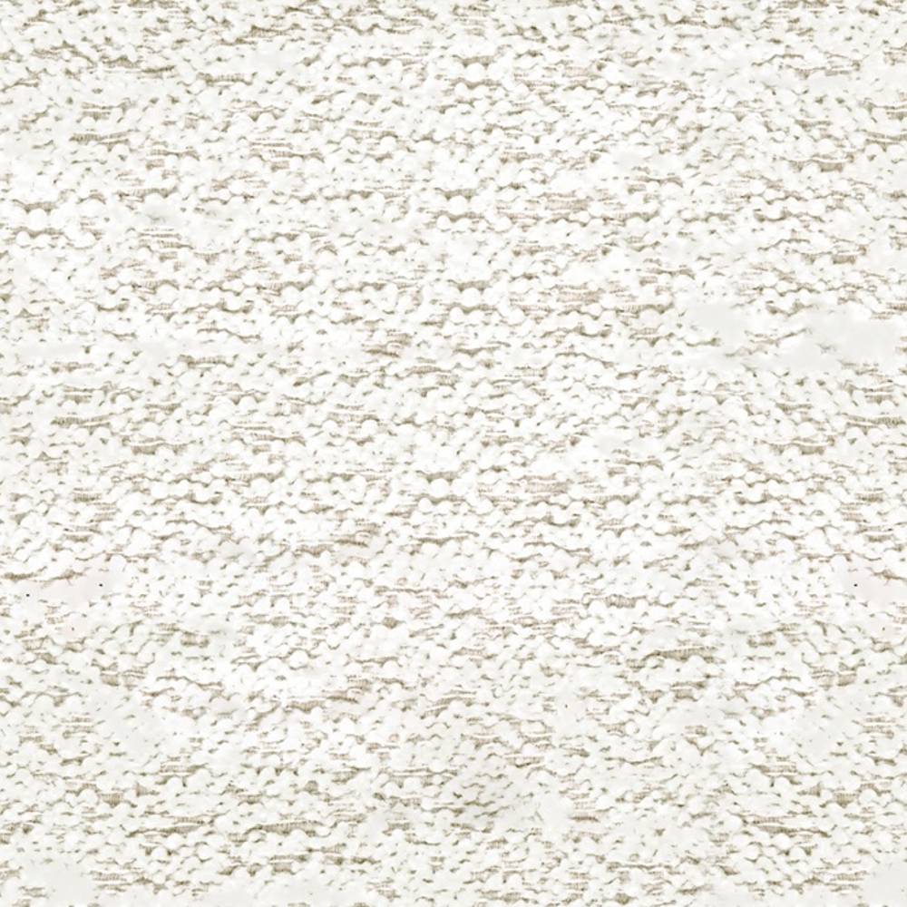 Close-up of cream plush boucle upholstery fabric showing soft looped texture and subtle beige heathering; wool-blend composition 12% wool, 24% acrylic, 64% triacetate, ideal for sofas and neutral interiors.