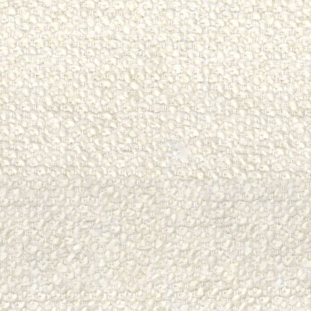 Close-up of soft cream boucle upholstery fabric showing a nubby, textured weave in a wool, acrylic, linen and triacetate blend, ideal for contemporary sofa upholstery.