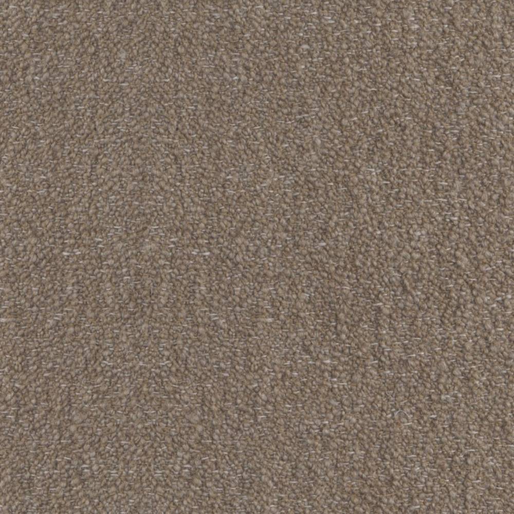 Close-up of neutral taupe felted wool-look bouclé upholstery fabric showing looped texture and subtle slubs; 20% wool and 25% acrylic blend suitable for indoor sofa upholstery.