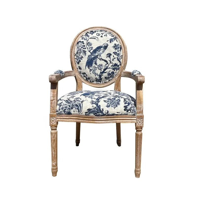 Lord Louis Teak &amp; Linen French Style Dining Chair - INTERIORTONIC