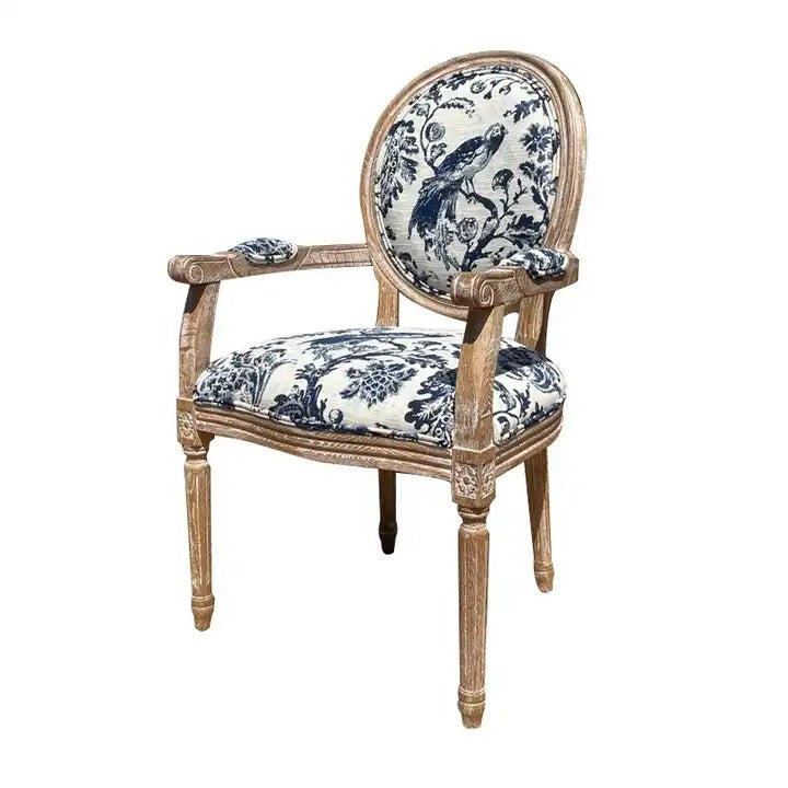 Lord Louis Teak & Linen French Style Dining Chair - INTERIORTONIC