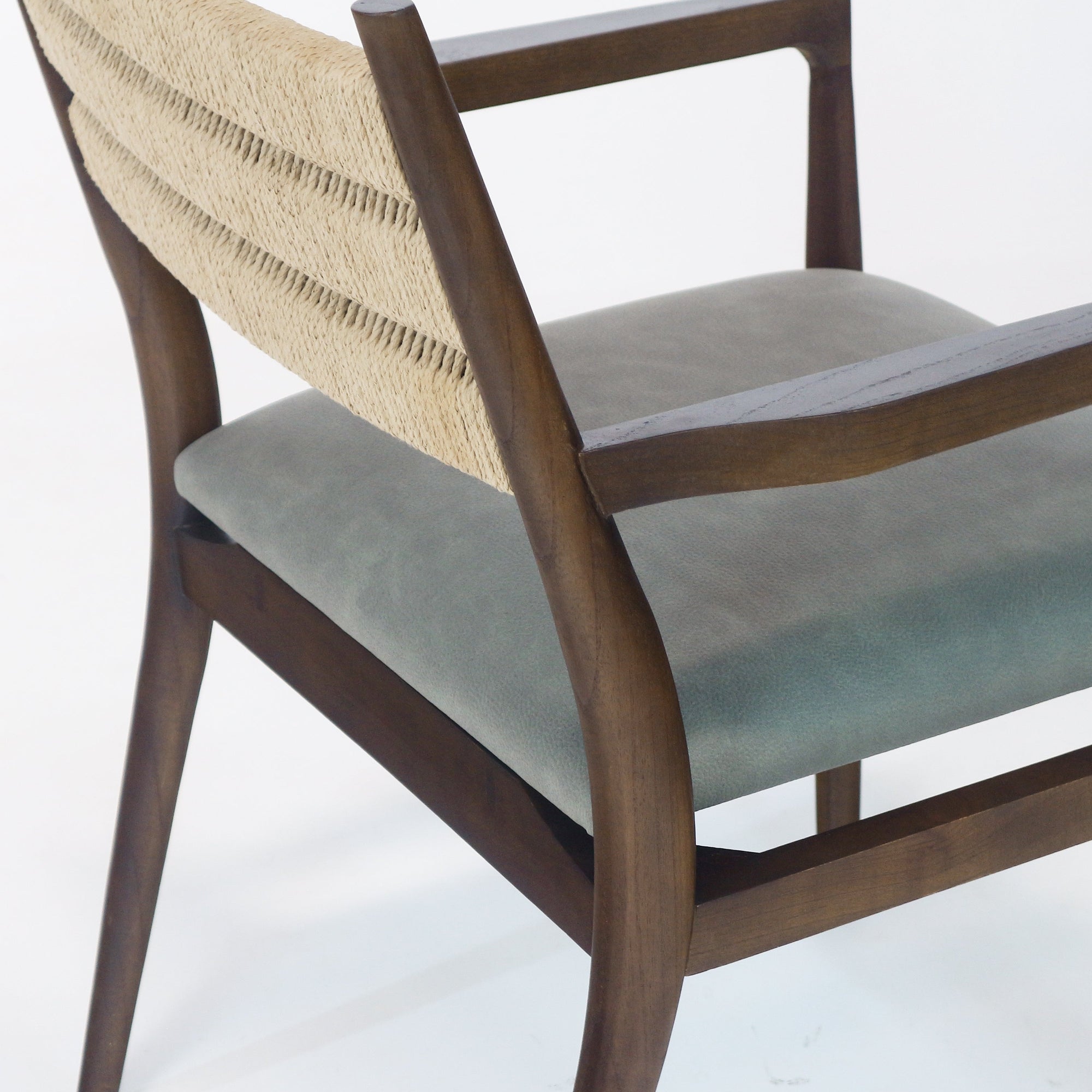 Samsara Dining Chair with Rope Backrest with Blue Leather Seat - INTERIORTONIC