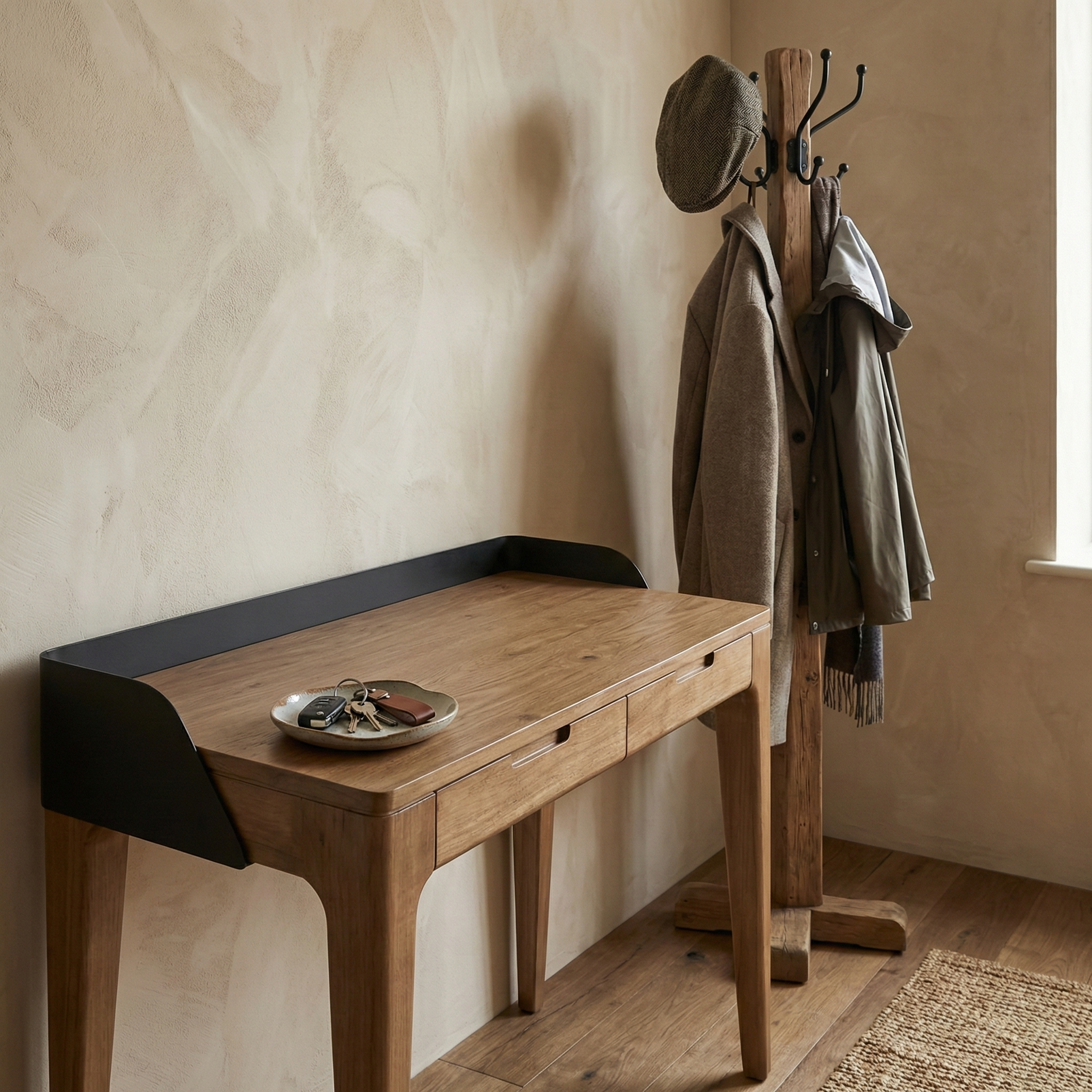 Millis Light Teak Finish with Matte Black Steel Cover Desk