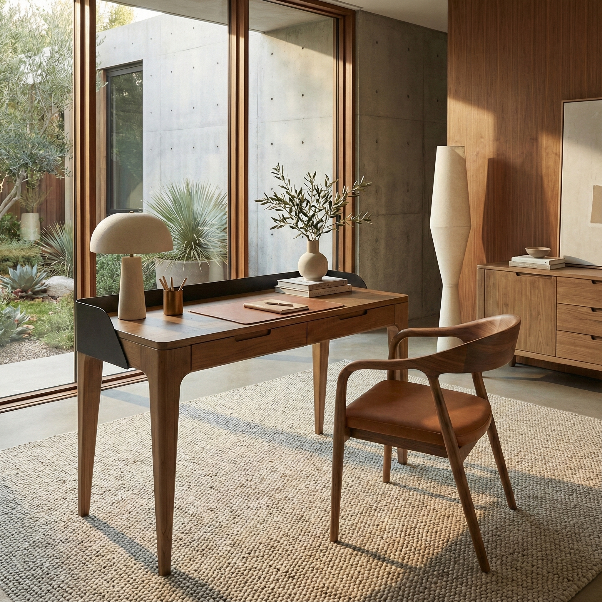 Millis Light Teak Finish with Matte Black Steel Cover Desk