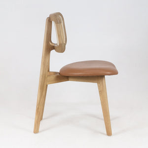 Abode Dining Chair with Rattan Backrest with Tan Leather Seat
