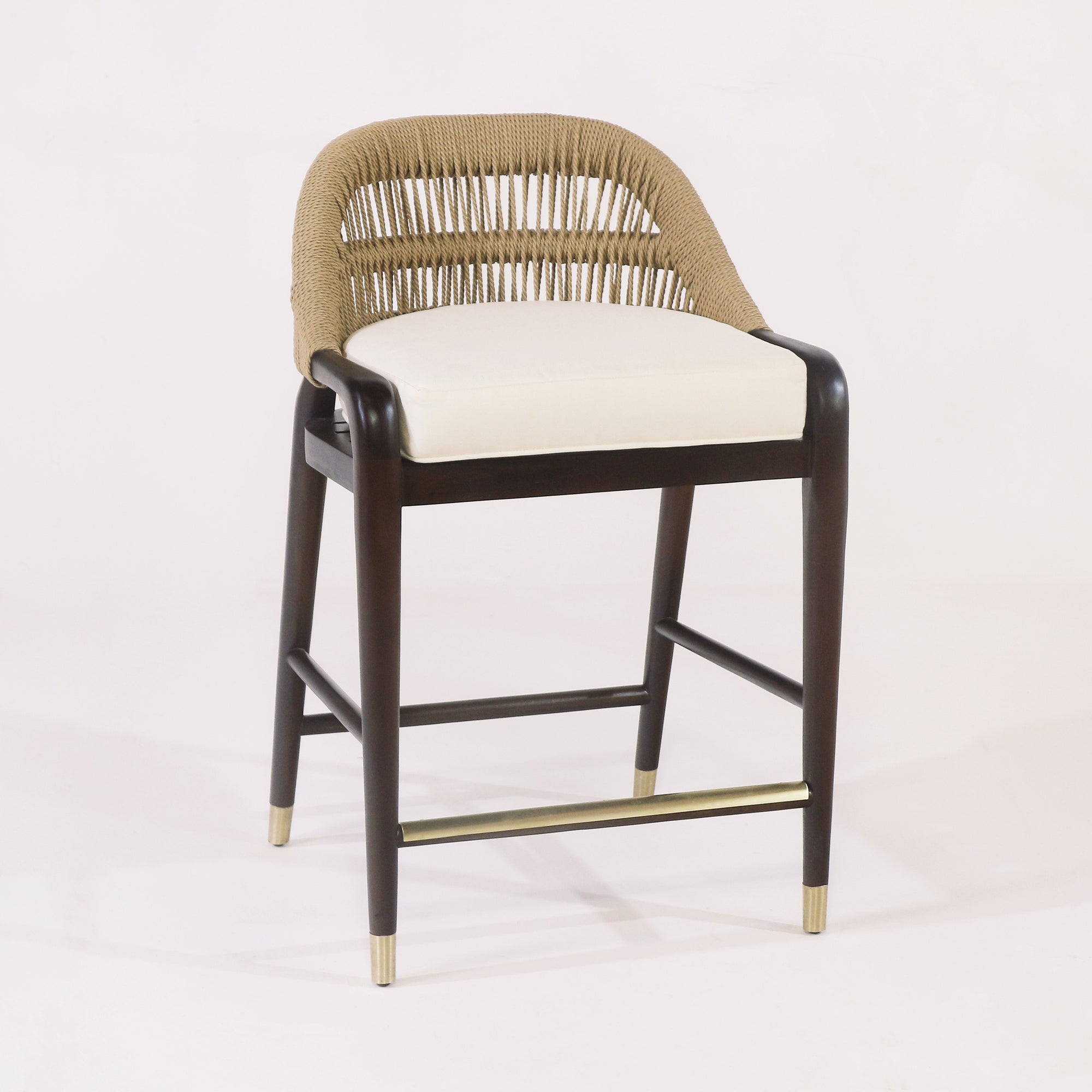 Fara Teak Rope-Backed & Upholstered Counter & Bar Stool