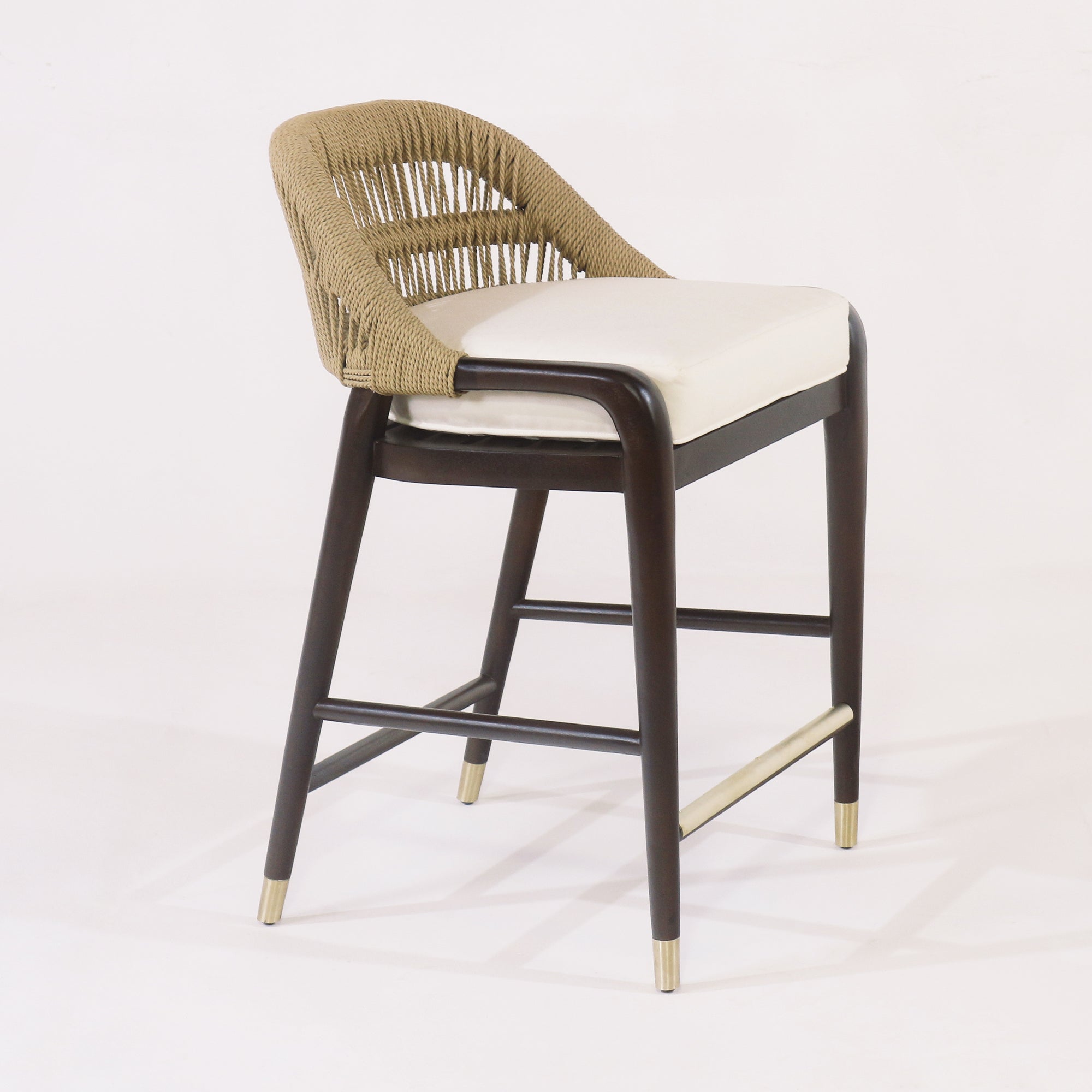 Fara Teak Rope-Backed & Upholstered Counter & Bar Stool