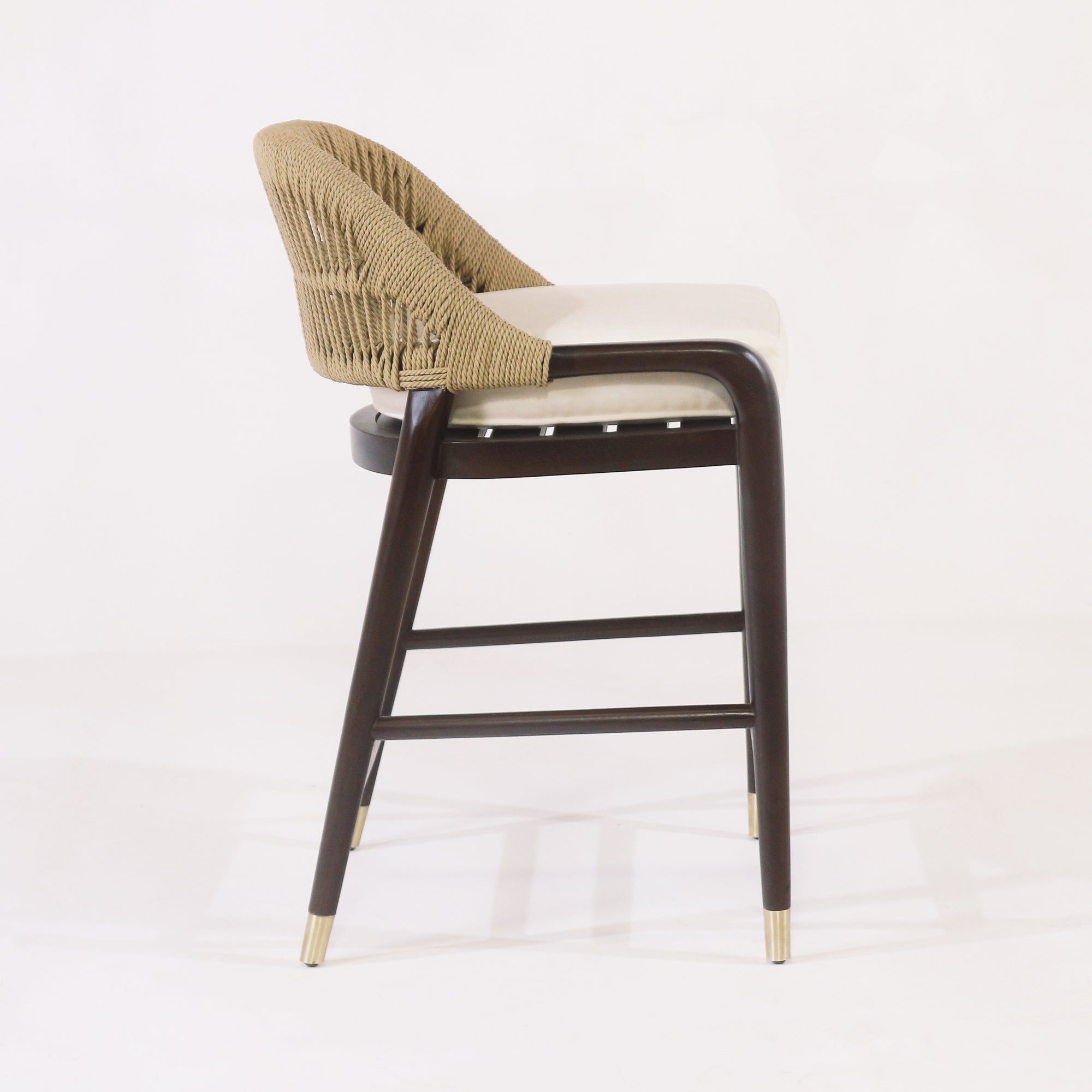 Fara Teak Rope-Backed & Upholstered Counter & Bar Stool