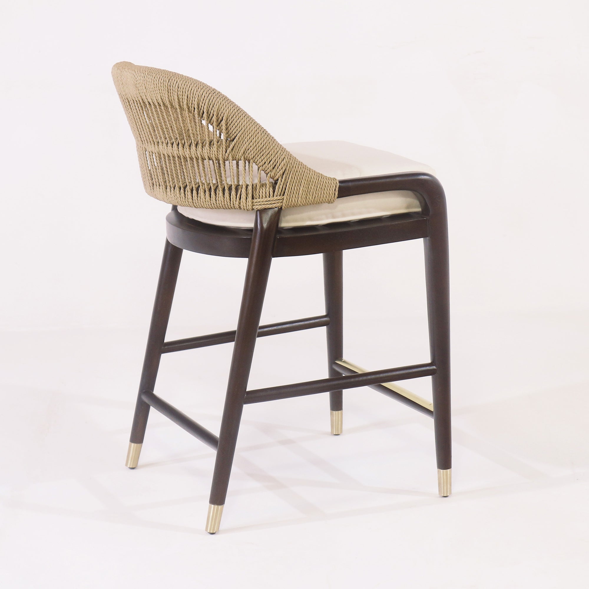 Fara Teak Rope-Backed & Upholstered Counter & Bar Stool