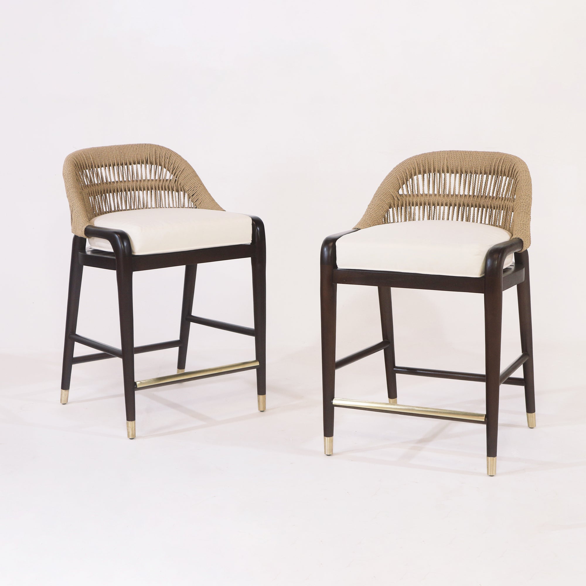 Fara Teak Rope-Backed & Upholstered Counter & Bar Stool