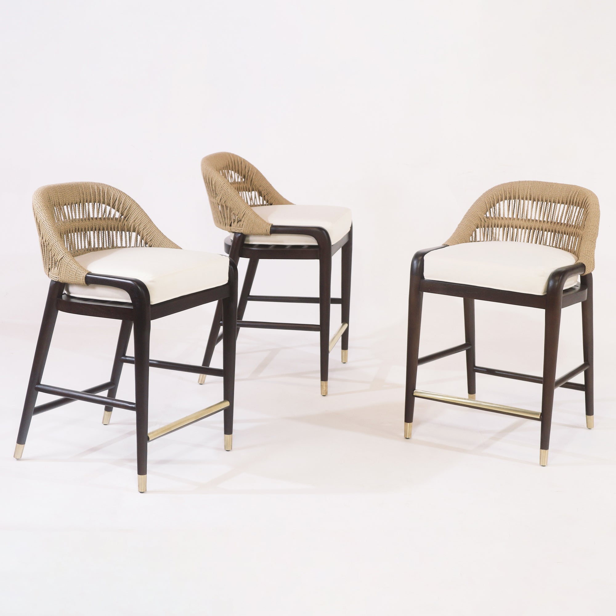 Fara Teak Rope-Backed & Upholstered Counter & Bar Stool