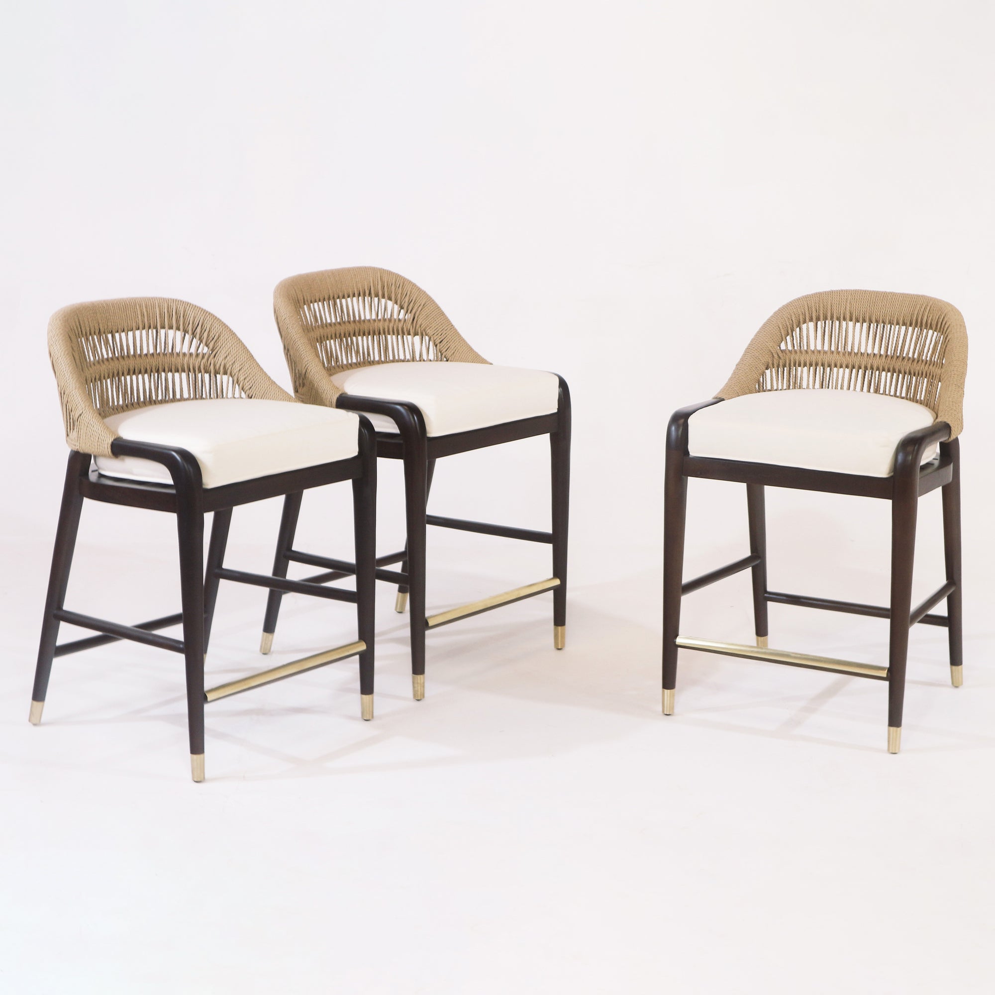 Fara Teak Rope-Backed & Upholstered Counter & Bar Stool