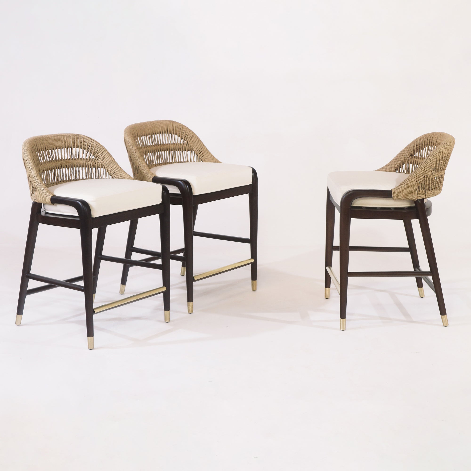 Fara Teak Rope-Backed & Upholstered Counter & Bar Stool