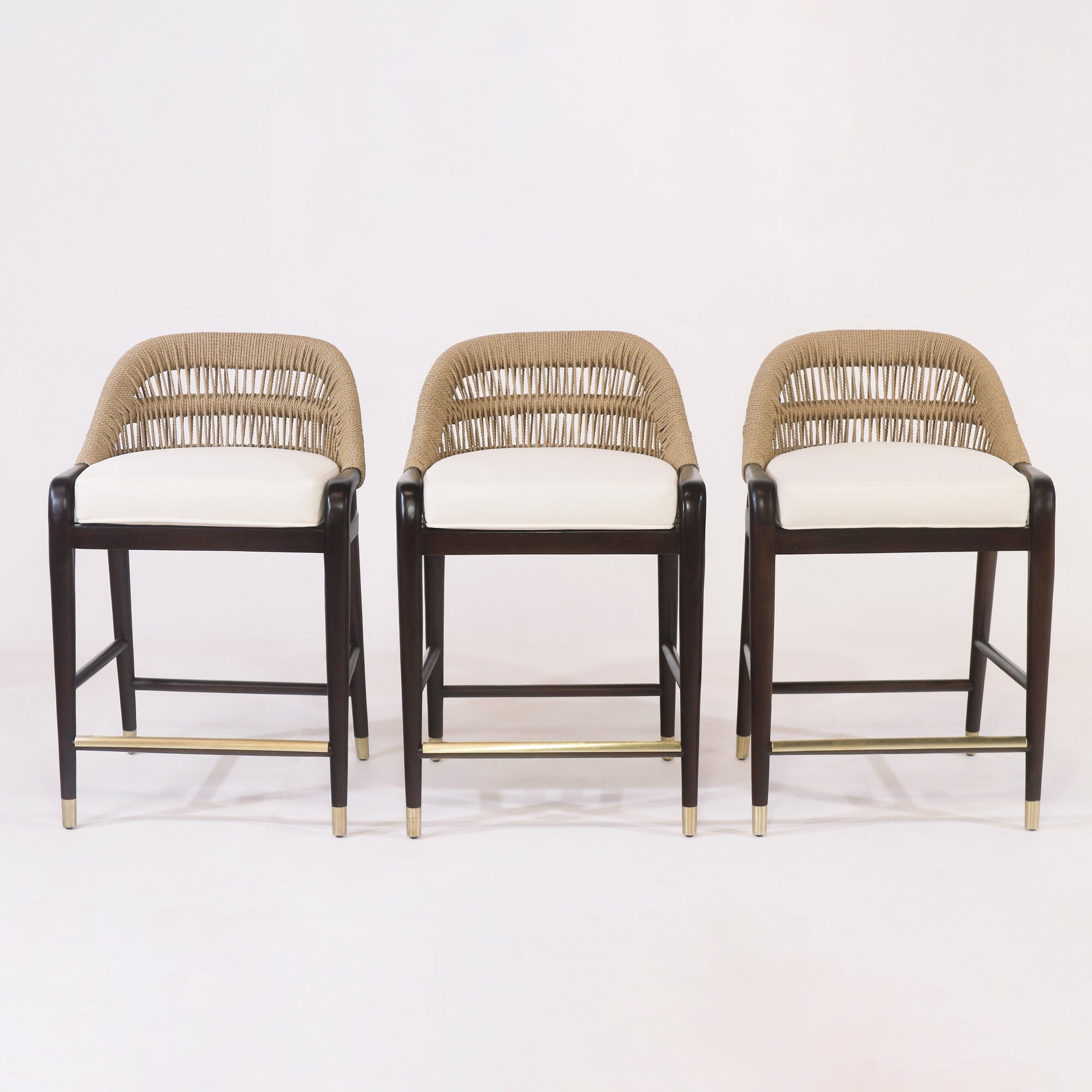 Fara Teak Rope-Backed & Upholstered Counter & Bar Stool