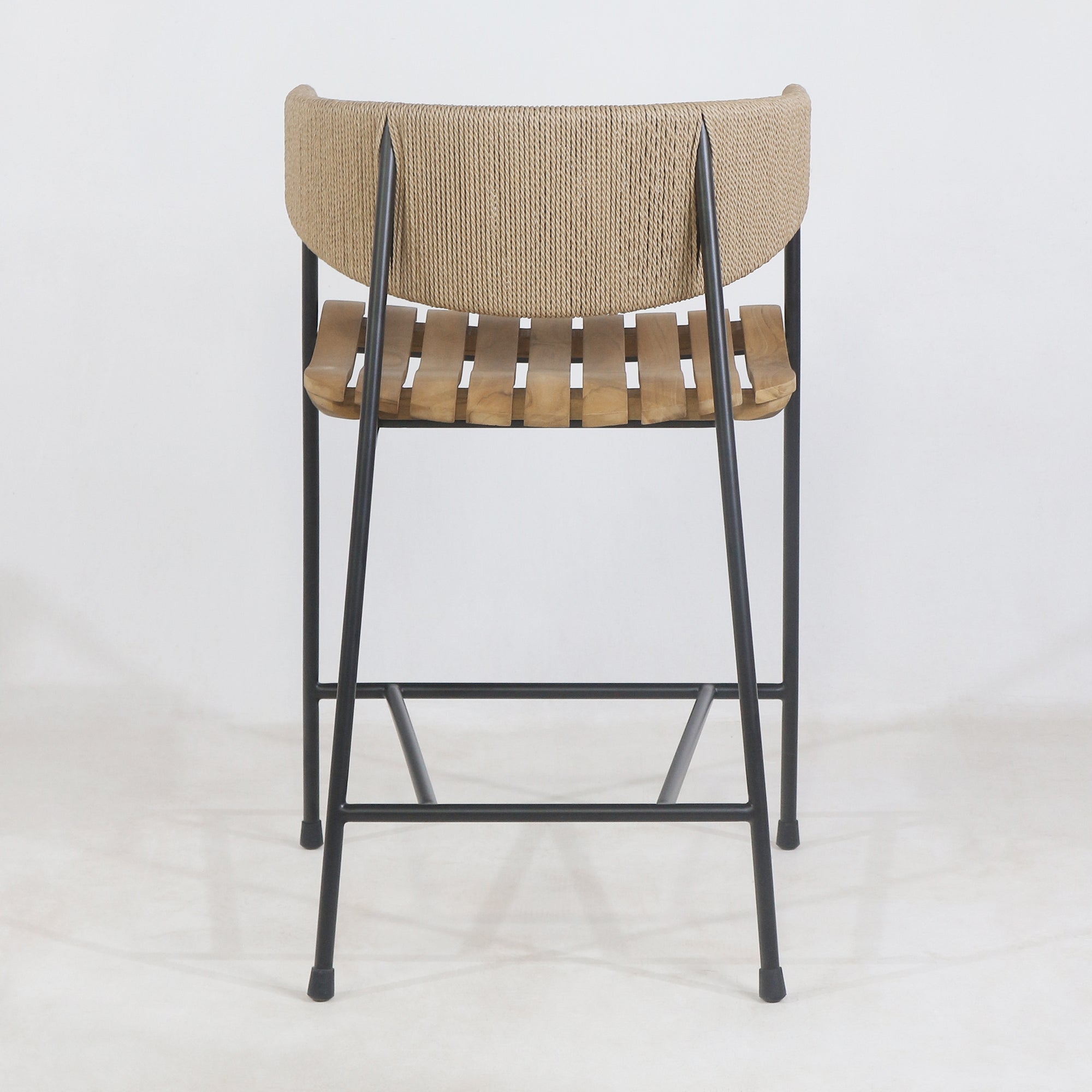Clara Stool with Teak Seat and Rush Weaving Backrest