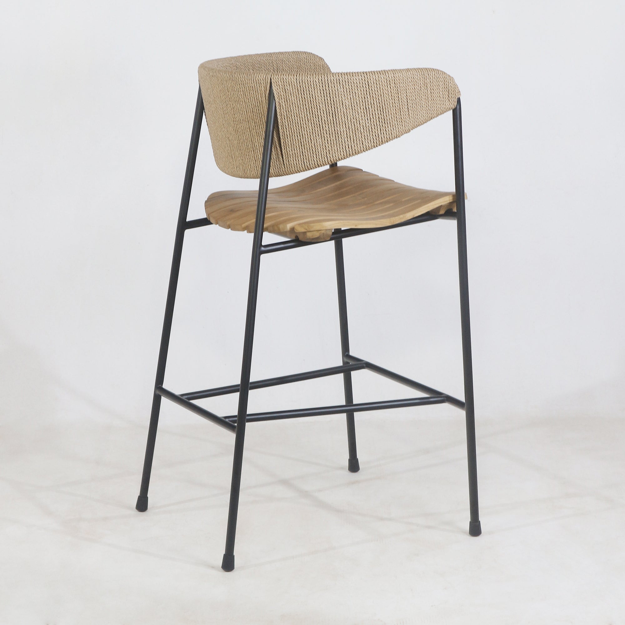 Clara Stool with Teak Seat and Rush Weaving Backrest
