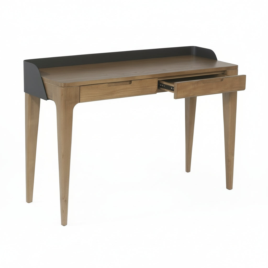 Millis Light Teak Finish with Matte Black Steel Cover Desk