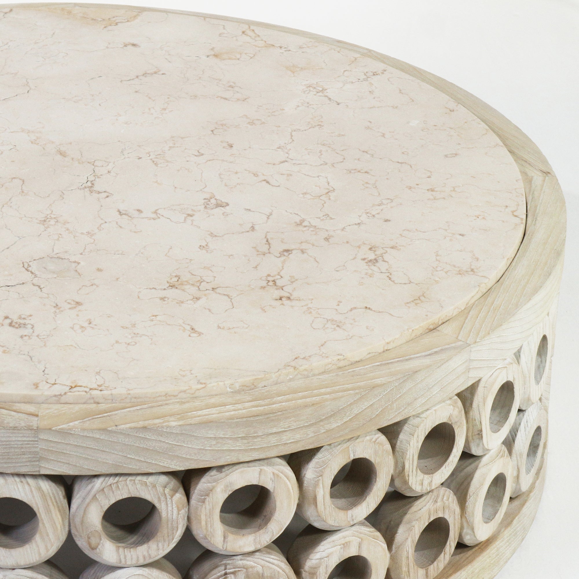 Sulo Round Travertine & Oak Coffee Table