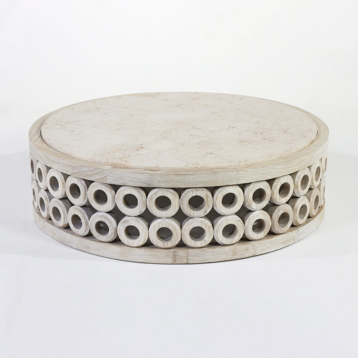 Sulo Round Travertine &amp; Oak Coffee Table