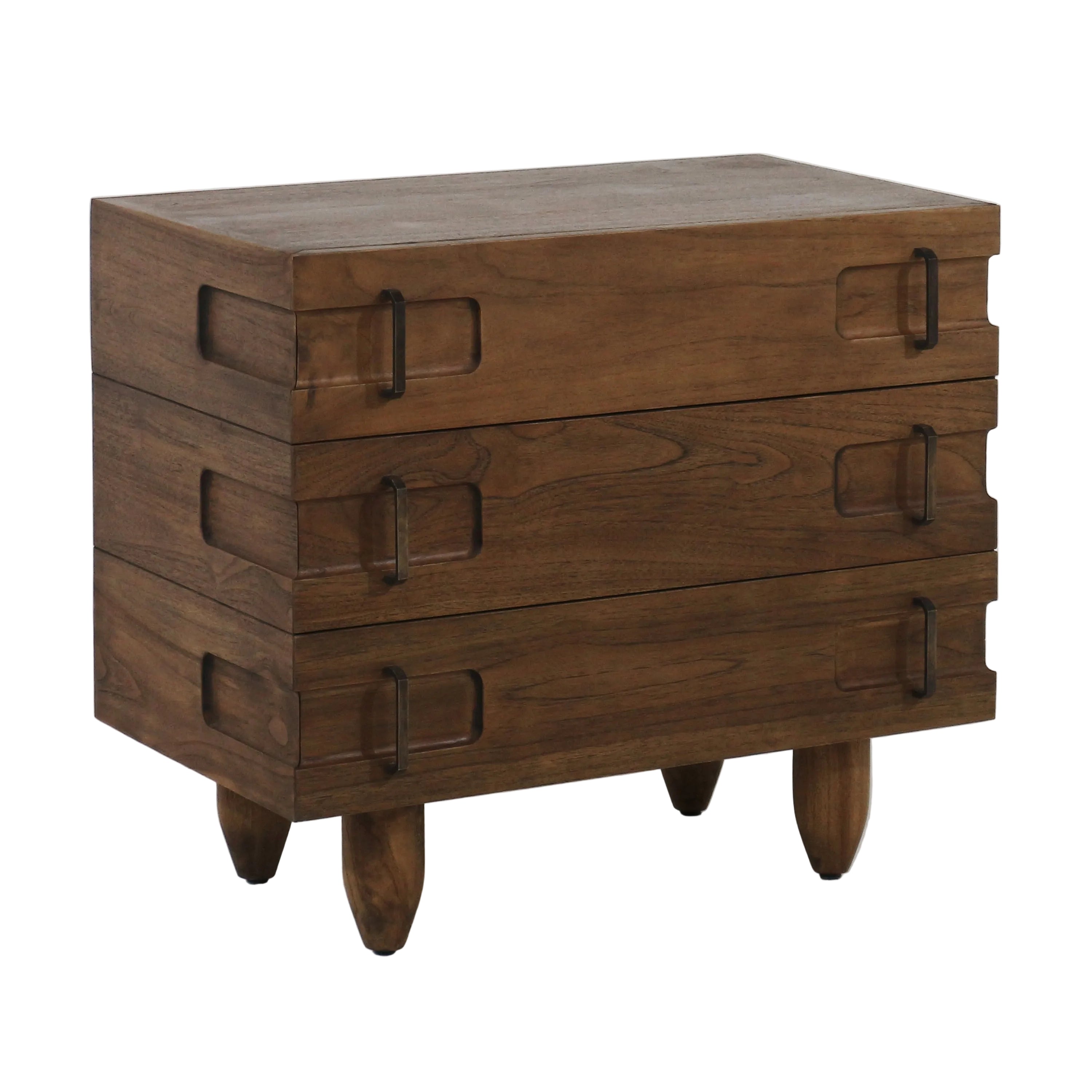 Ravello Large Solid Oak Nightstand with Brushed Bronze Handles