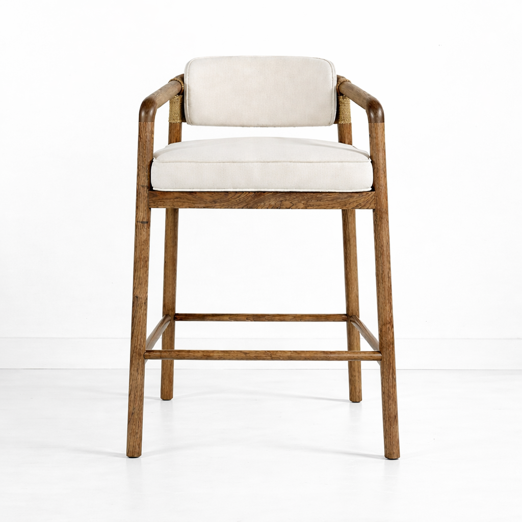 Paros Walnut Rope-Backed & Upholstered Bar & Counter Stool