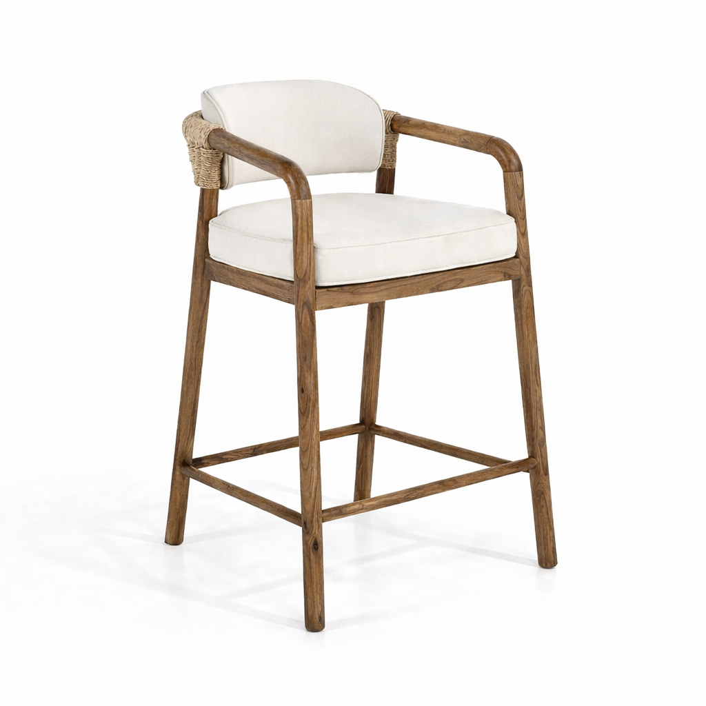 Paros Walnut Rope-Backed & Upholstered Bar & Counter Stool