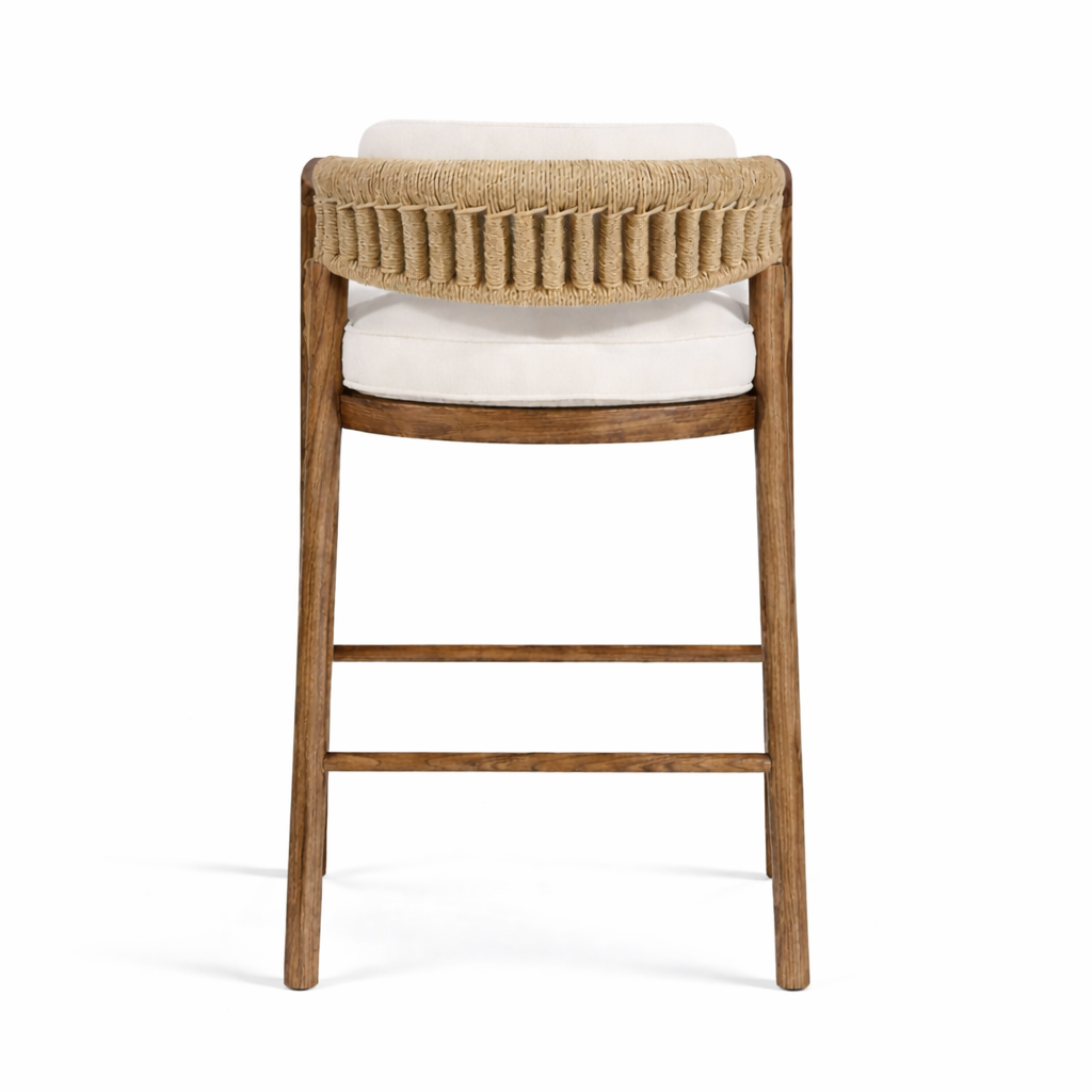 Paros Walnut Rope-Backed & Upholstered Bar & Counter Stool