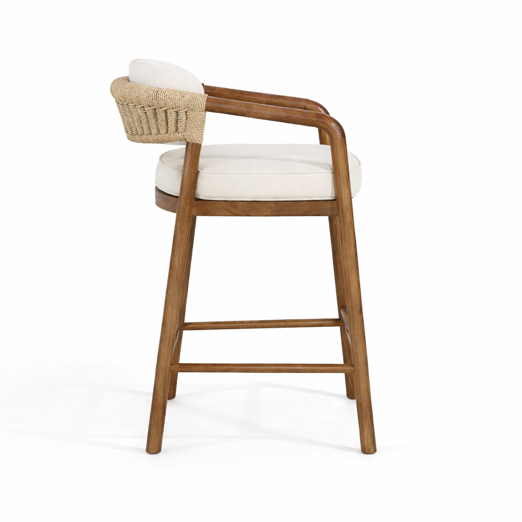 Paros Walnut Rope-Backed & Upholstered Bar & Counter Stool