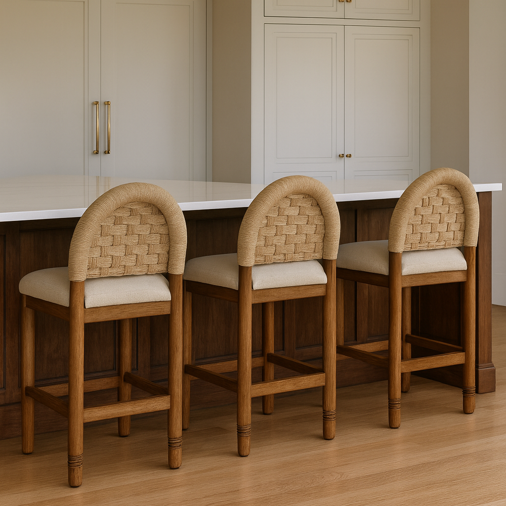 Sophia Solid Oak with Woven Back Bar & Counter Stool