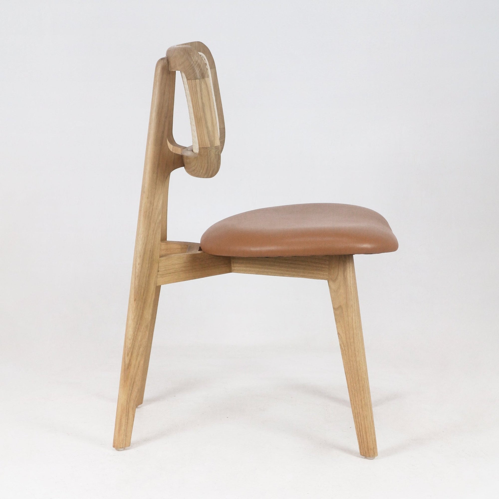 Abode Dining Chair with Rattan Backrest with Tan Leather Seat - INTERIORTONIC