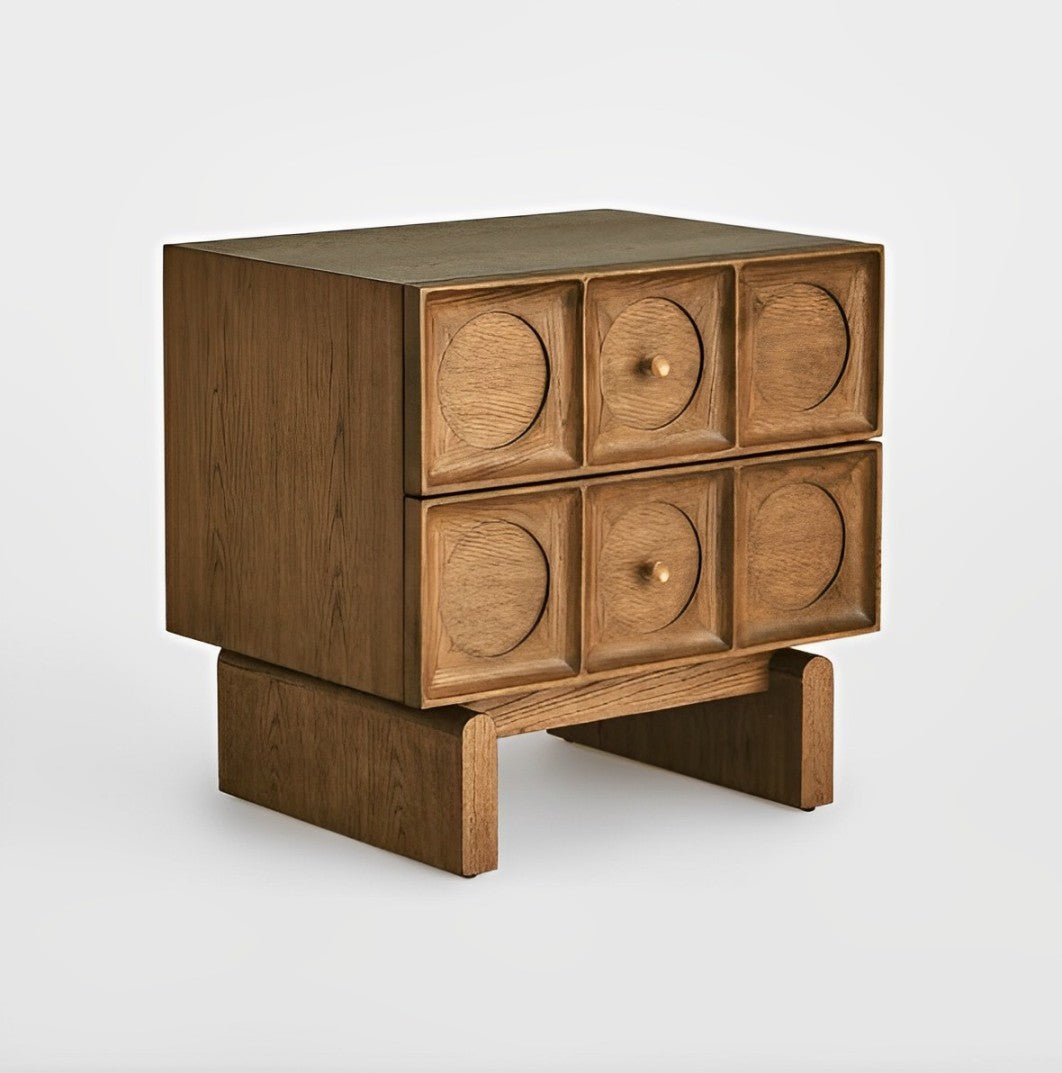 Amelia Solid Wood Nightstand with Brass Handles - INTERIORTONIC