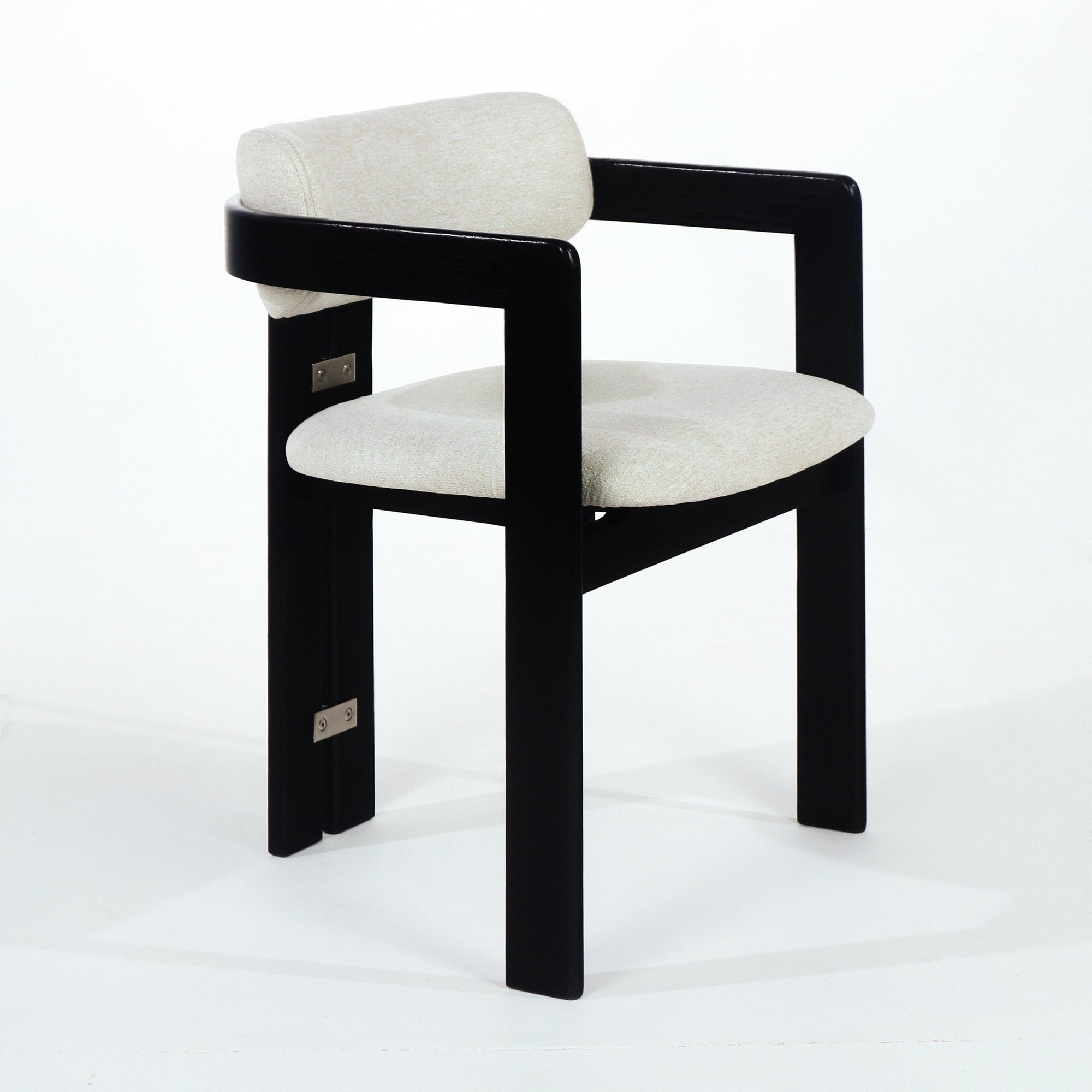 Black Pamplona Dining Chair with Beige Boucle and Stainless Steel Accents - INTERIORTONIC