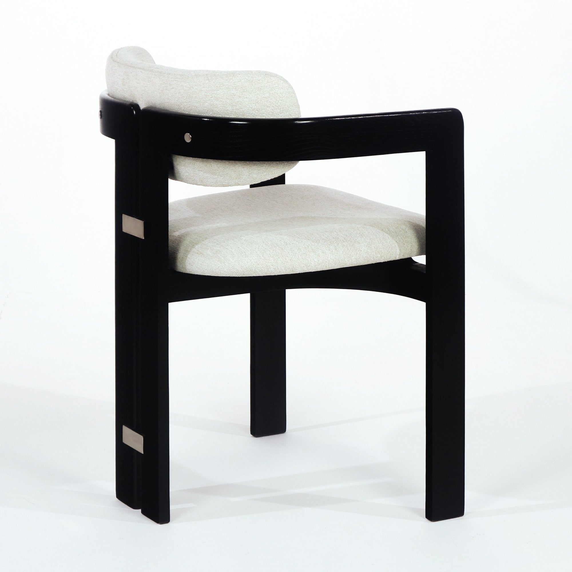 Black Pamplona Dining Chair with Beige Boucle and Stainless Steel Accents - INTERIORTONIC