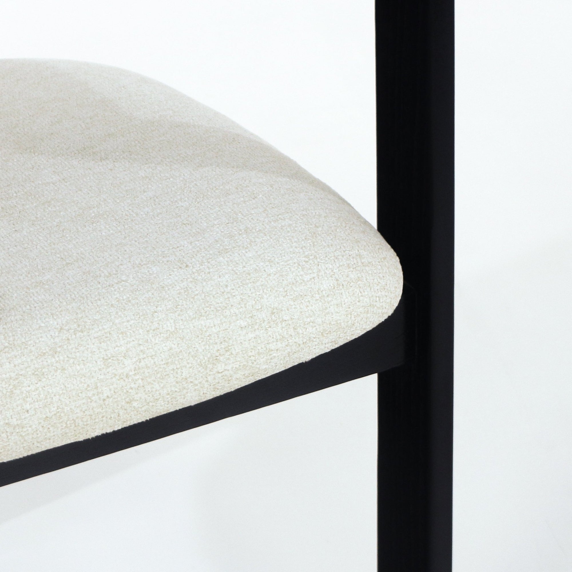 Black Pamplona Dining Chair with Beige Boucle and Stainless Steel Accents - INTERIORTONIC