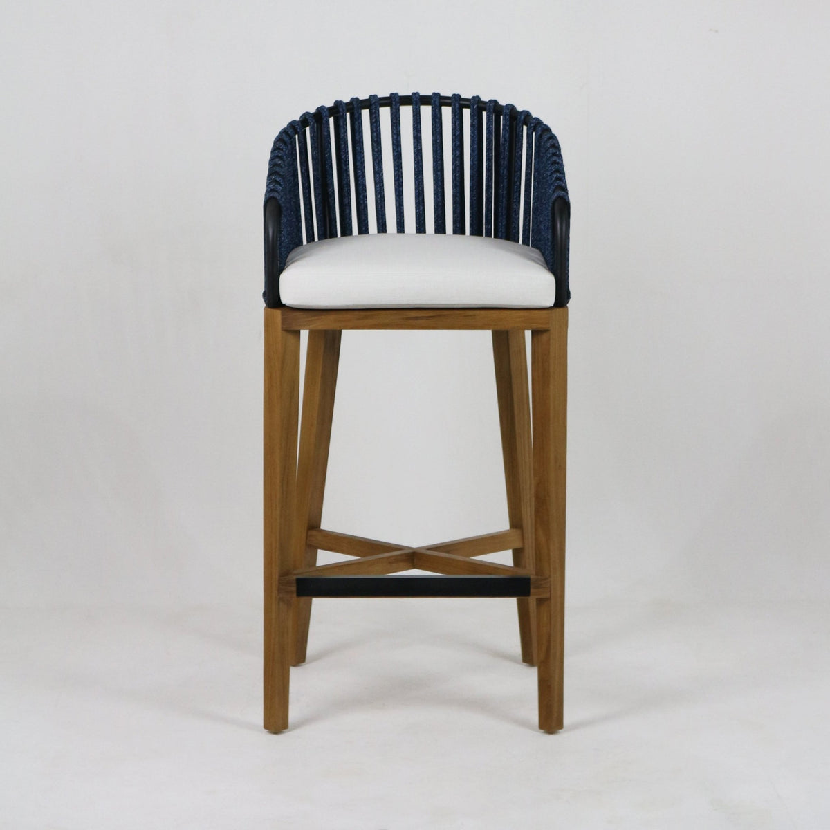 Cabana Teak &amp; Woven Outdoor Bar Stool - INTERIORTONIC