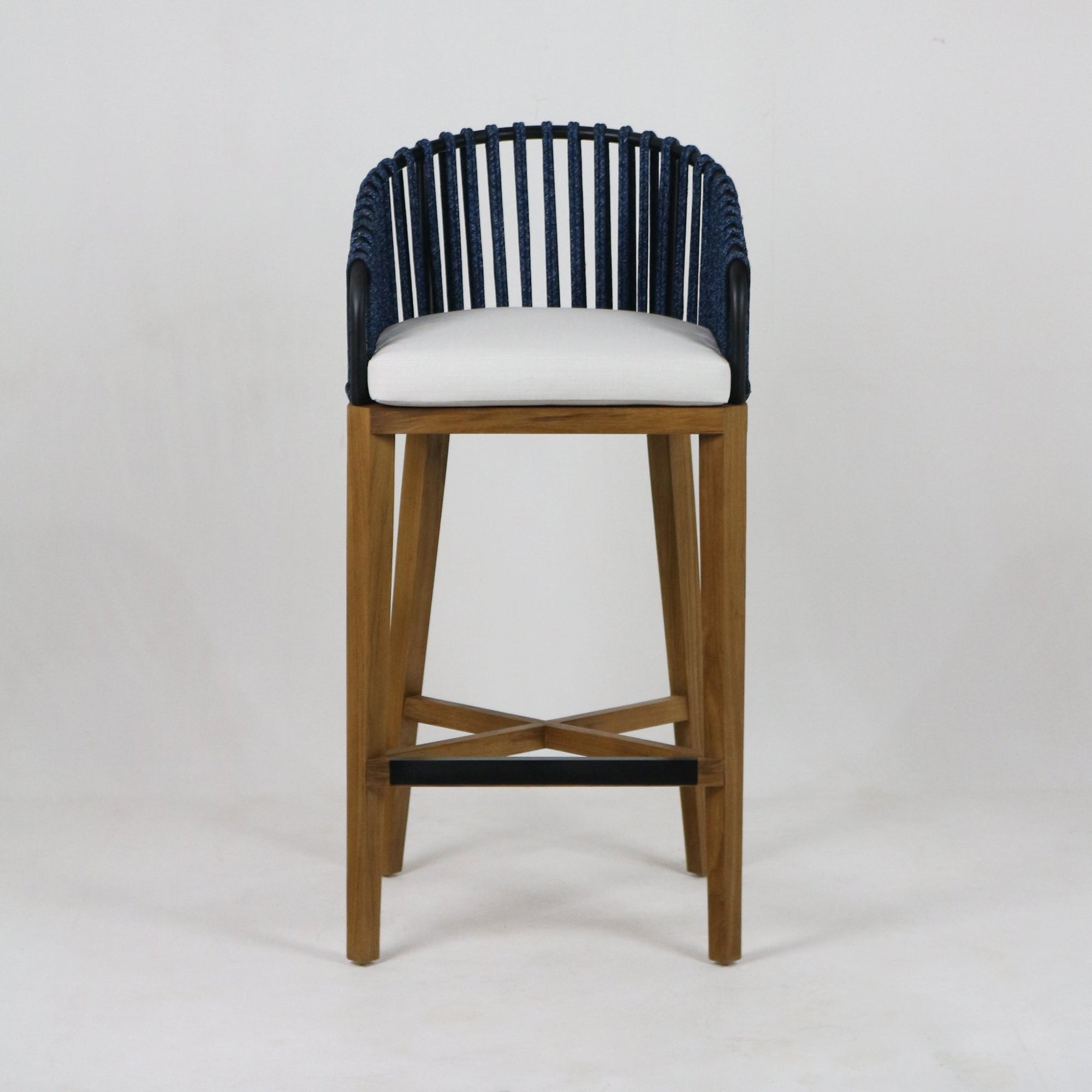 Cabana Teak & Woven Outdoor Bar Stool - INTERIORTONIC