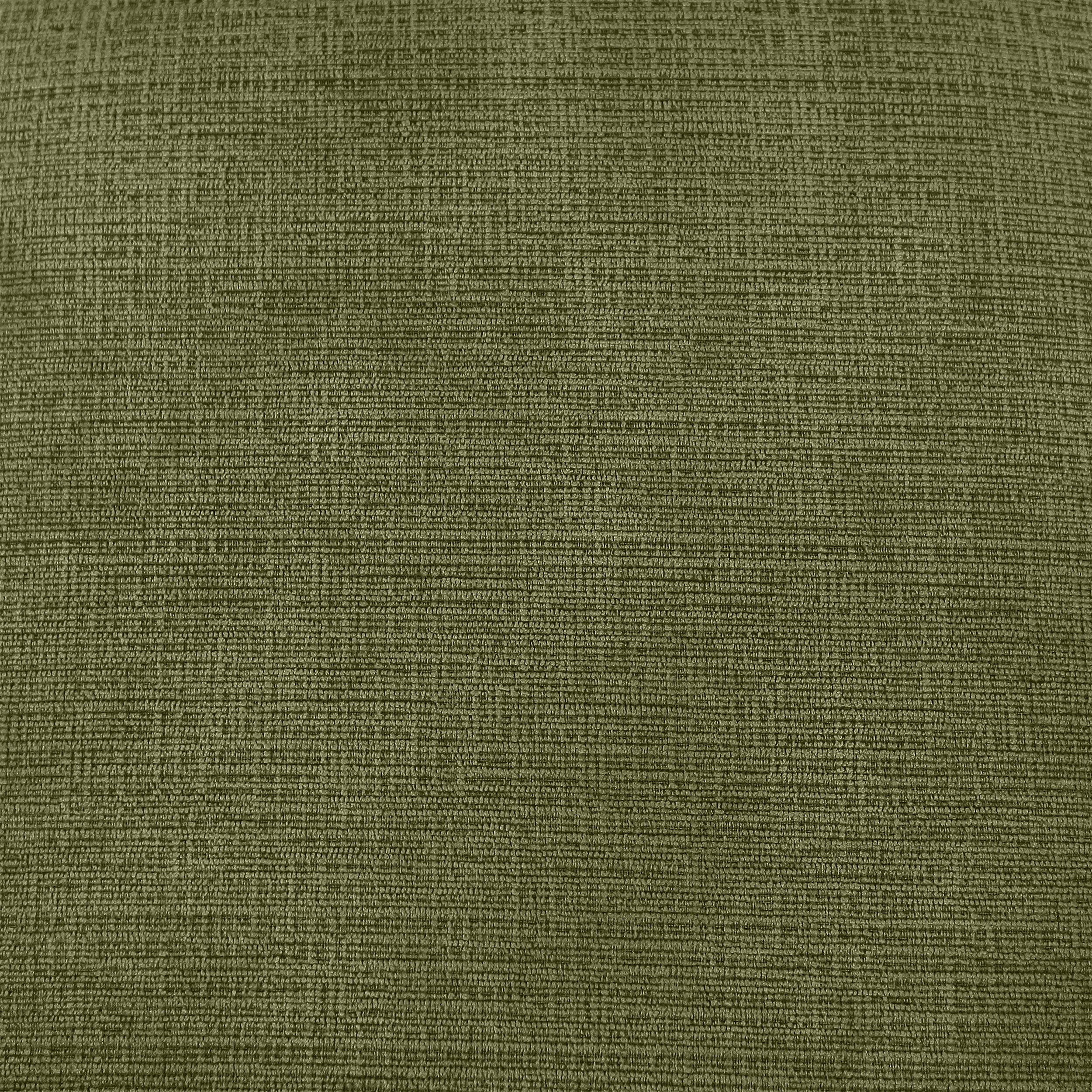 Close-up of olive green chenille upholstery fabric showing a tight woven texture with subtle horizontal and vertical threads, ideal for an upholstered dining chair seat or cushion.