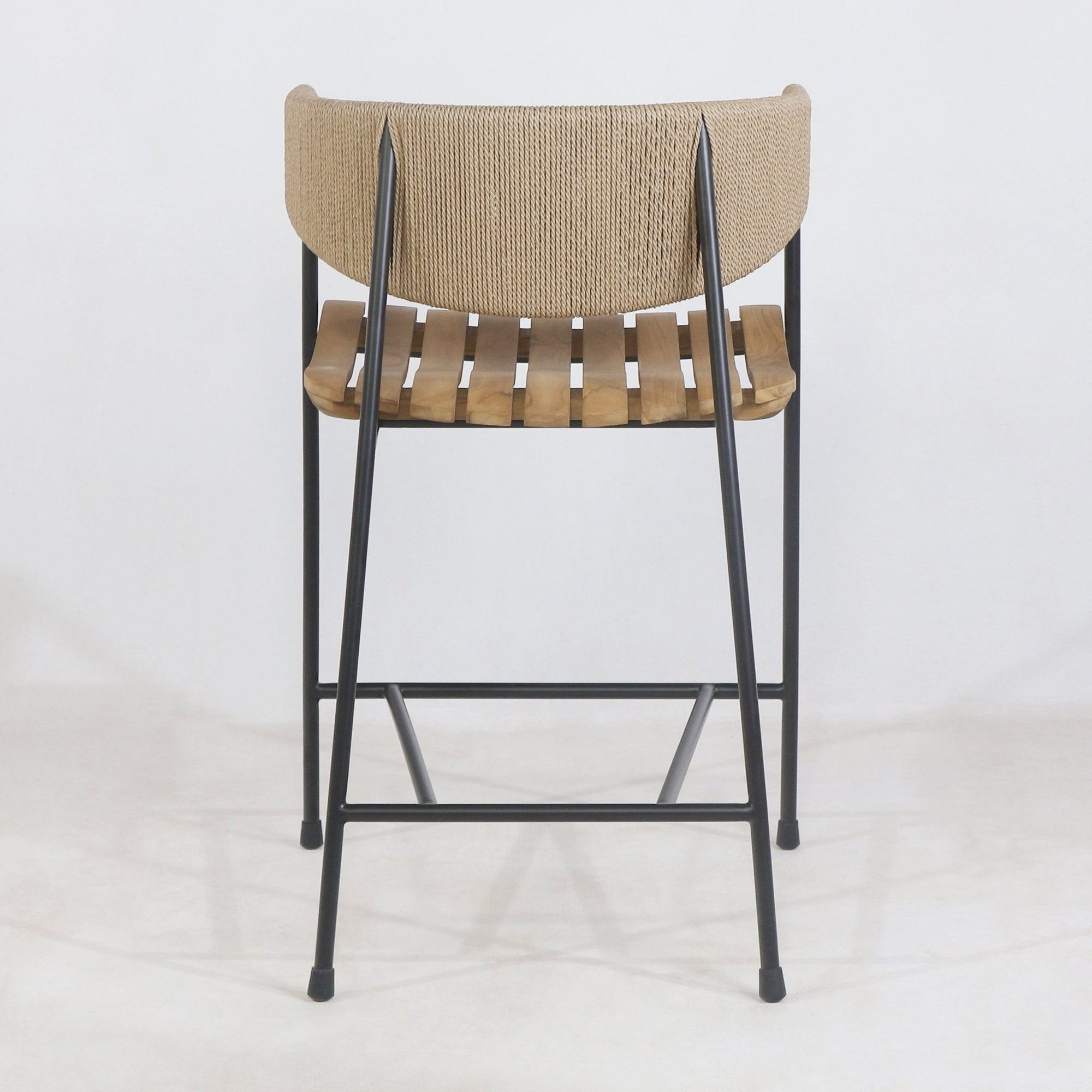 Clara Stool with Teak Seat and Rush Weaving Backrest - INTERIORTONIC