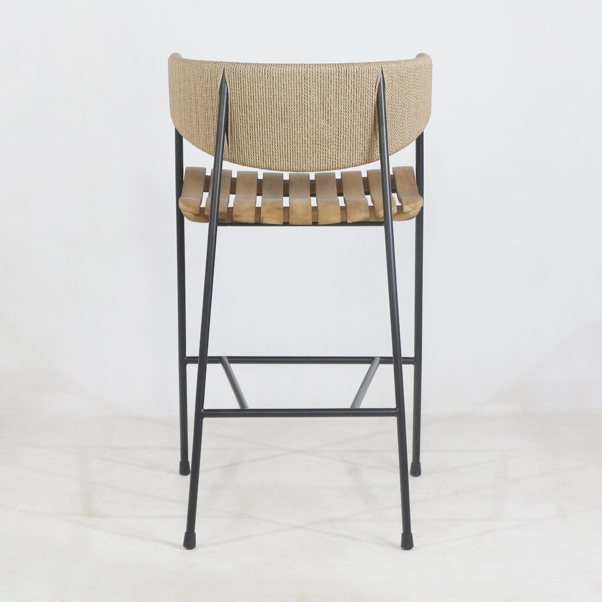 Clara Stool with Teak Seat and Rush Weaving Backrest - INTERIORTONIC