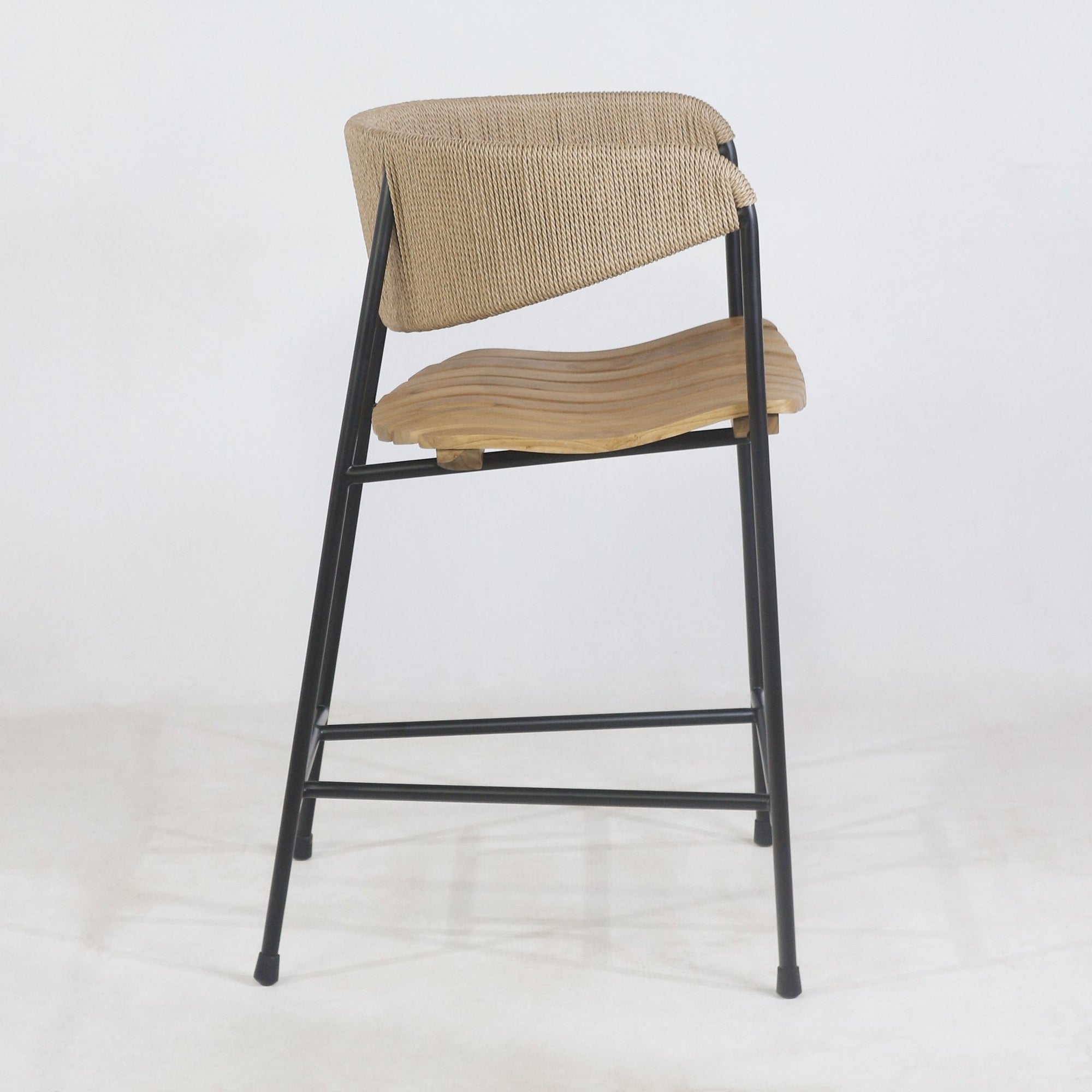 Clara Stool with Teak Seat and Rush Weaving Backrest - INTERIORTONIC