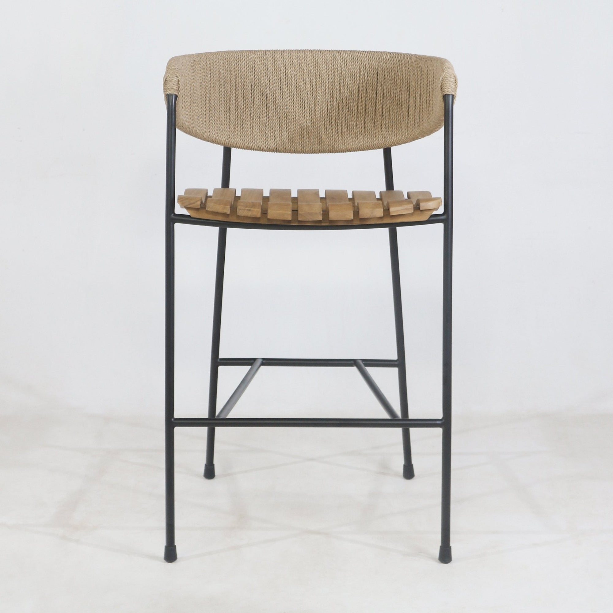 Clara Stool with Teak Seat and Rush Weaving Backrest - INTERIORTONIC