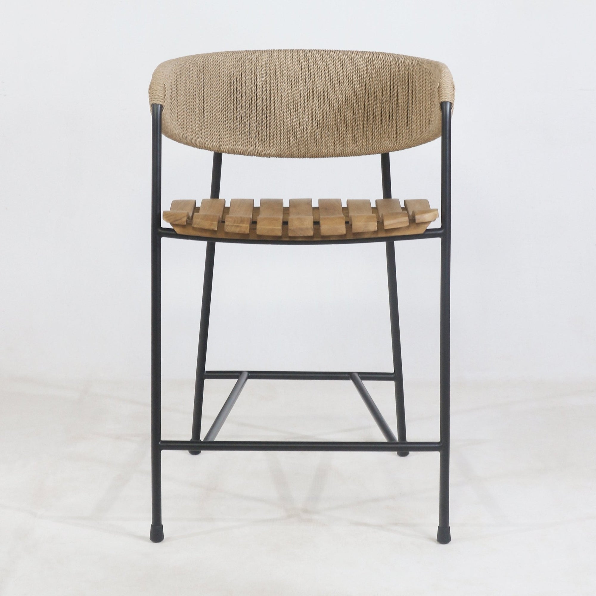 Clara Stool with Teak Seat and Rush Weaving Backrest - INTERIORTONIC