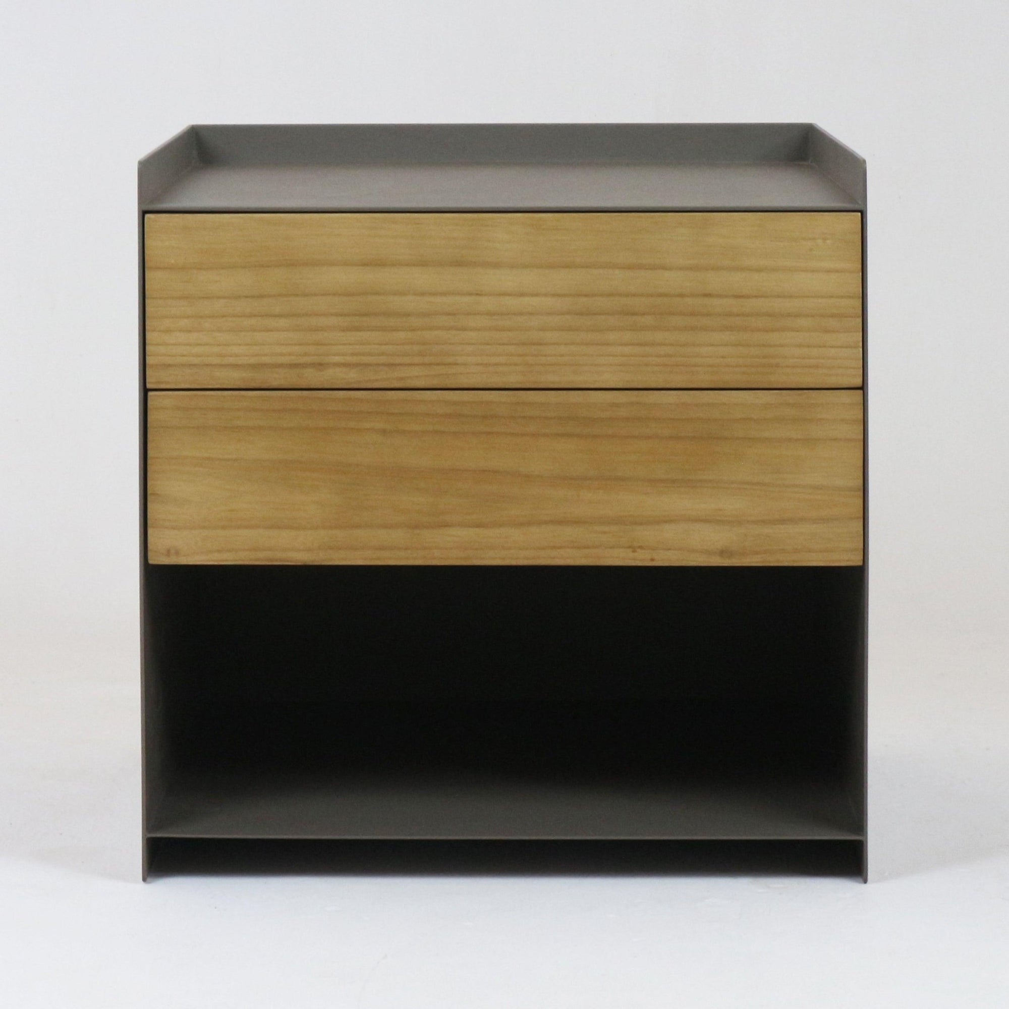 Fona Solid Wood and Brushed Steel Nightstand - INTERIORTONIC