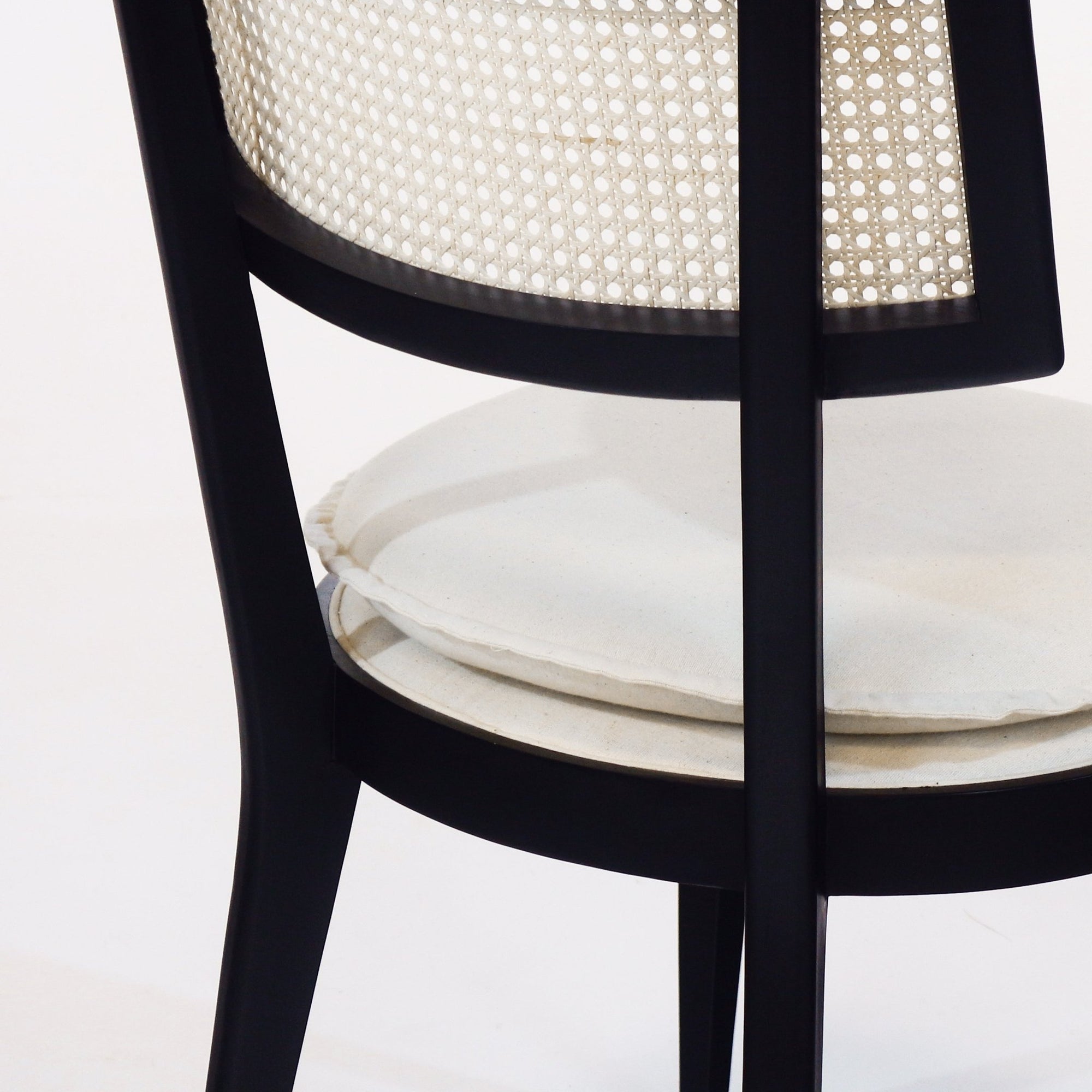 Francois Dining Chair with Rattan Backrest and Upholstered Seat - INTERIORTONIC