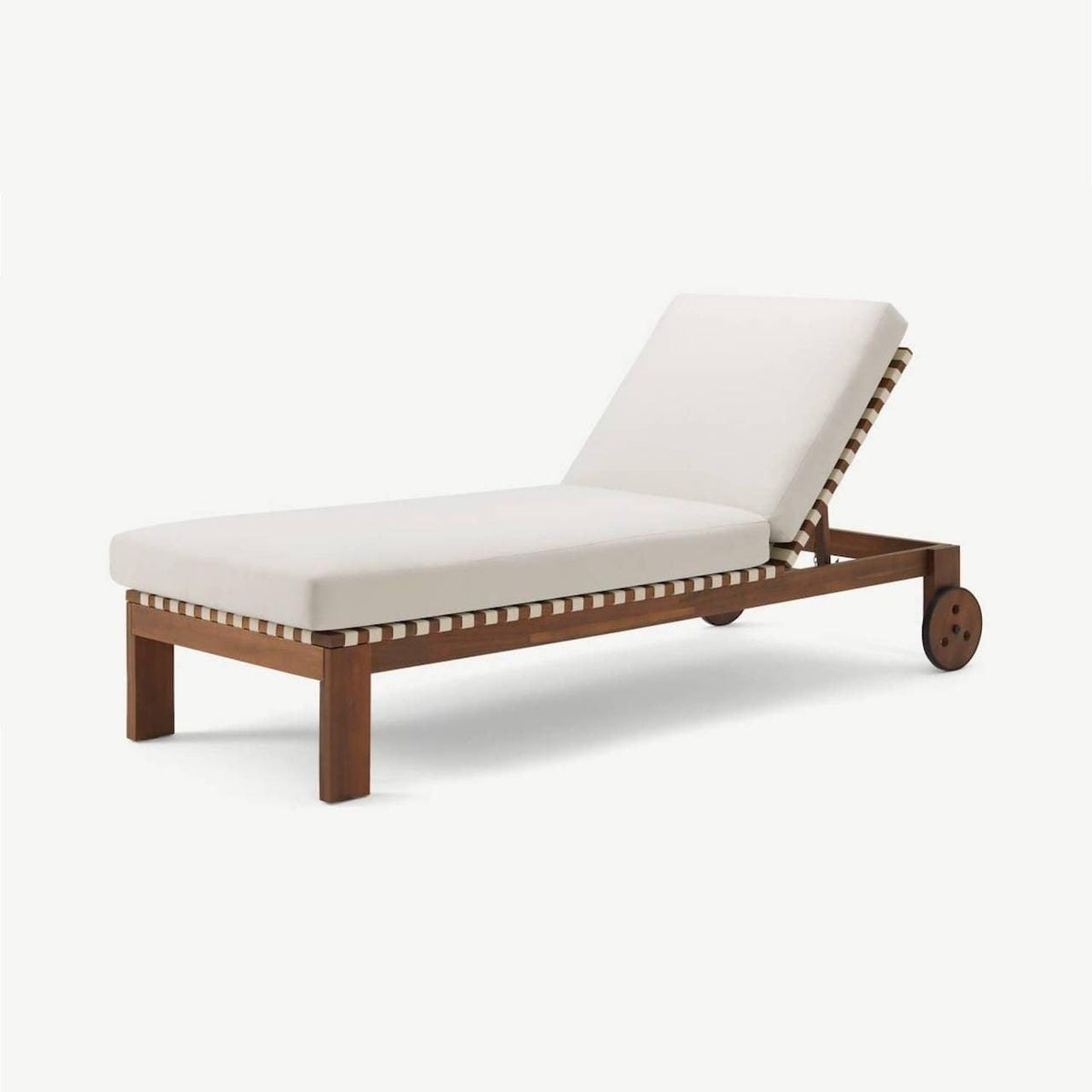 FSC Marla Teak &amp; Cream Outdoor Sun Lounger - INTERIORTONIC