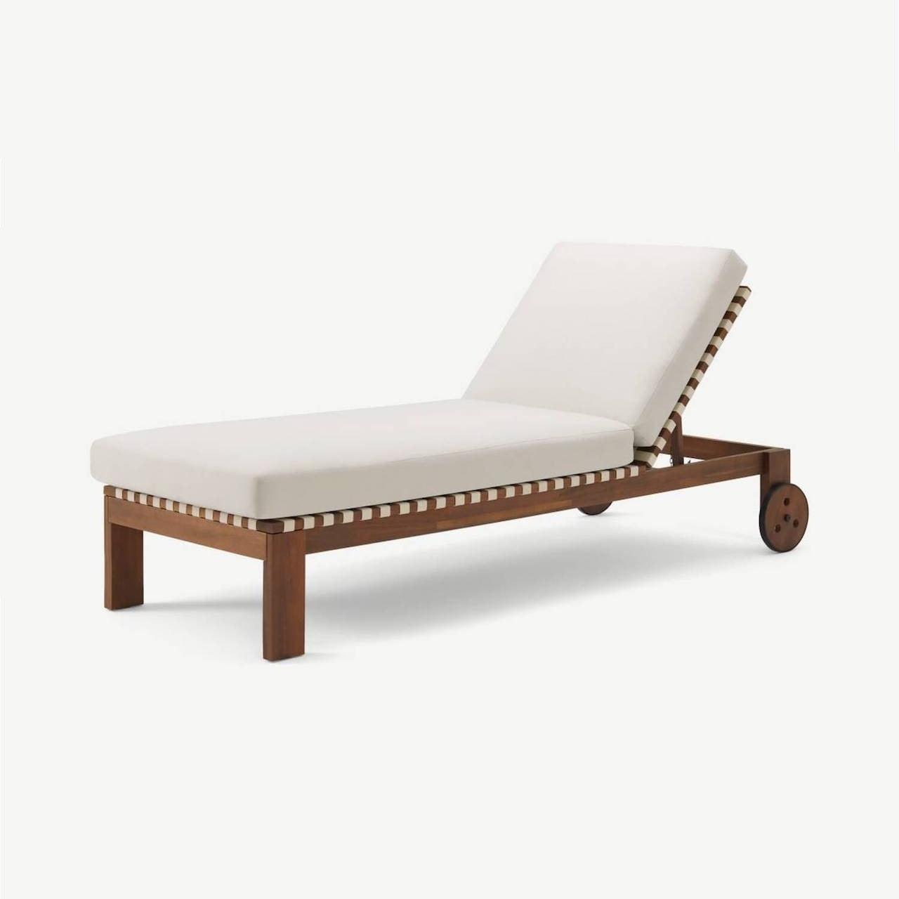 FSC Marla Teak & Cream Outdoor Sun Lounger - INTERIORTONIC