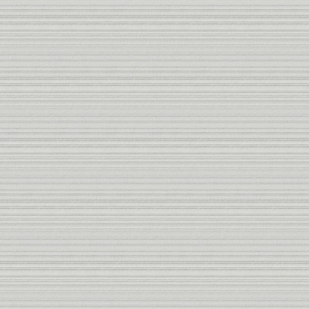 Close-up square sample of cream 100% polyester upholstery fabric with fine horizontal textured stripes, offering a minimal contemporary modern look ideal for sofas.